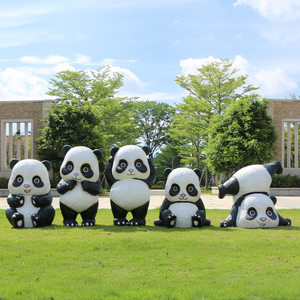 户外卡通玻璃钢熊猫雕塑售楼处摆件商场风景区园林草坪景观装饰品