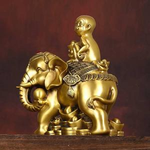 象上猴大象摆件纯铜封侯拜相生肖猴铜猴子客厅办公室装饰吉祥福象