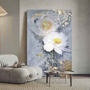 花开富贵手绘油画大芬村客厅抽象白牡丹花卉装饰画玄关高级感挂画