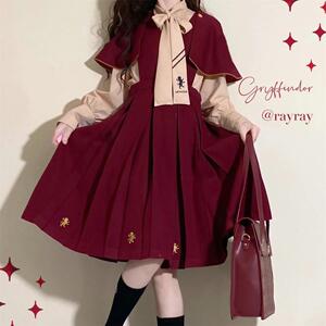 新年套装女jk制服斗篷战袍搭配一整套显瘦学院风红色甜美穿搭日系