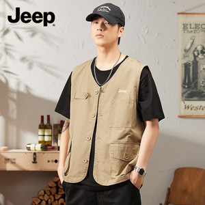 Jeep吉普美式工装马甲男士夏季薄款运动坎肩纯棉无袖背心马夹外套
