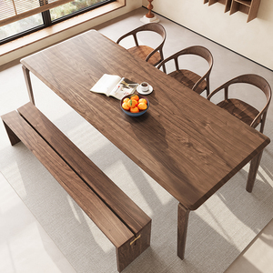 北美黑胡桃木餐桌长方形书桌家用极简全实木简约原木餐台北欧现代