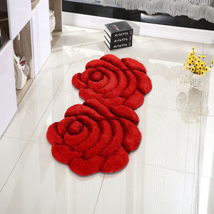 高级3D立体玫瑰花婚庆婚房免洗地毯地垫子卧室床边进门玄关毯门垫