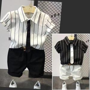 巴拉巴柆男童短袖衬衫套装韩版2023夏季中小童表演服装儿童半袖潮