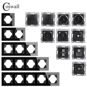 COSWALL  黑色玻璃面板 欧规墙壁开关插座USB充电口模块DIY