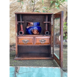 西洋古董19世纪 英国原装实木切面玻璃烟斗柜古韵木柜收纳柜中古
