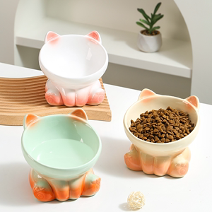 渐变猫碗陶瓷保护颈椎猫咪碗猫食盆水碗猫盆狗碗斜口宠物碗防打翻