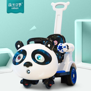 澳贝熊猫儿童电动车四轮汽车宝宝摇摇车小孩遥控玩具可坐人摩托