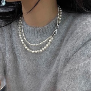 叠戴双层白珍珠项链女高档轻奢感饰品颈链长款珍珠叠戴颈链毛衣链