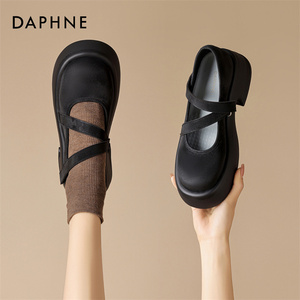Daphne达芙妮 可盐可甜~新款单鞋玛丽珍粗跟女鞋一脚蹬黑色小皮鞋