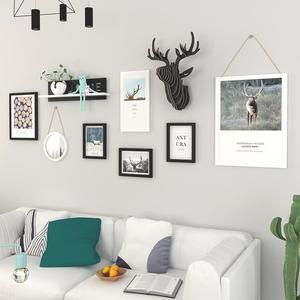 北欧INS风格配鹿头装饰画沙发背景画悬挂实木挂画框创意墙上壁饰