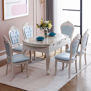 IKEA宜家欧式餐桌椅组合小户型实木大理石饭桌伸缩折叠多功能圆桌