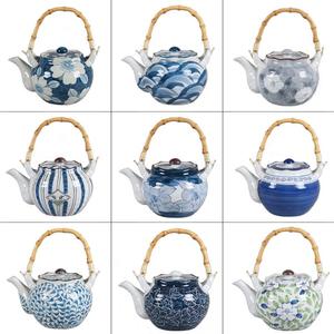 虎山窑 日式大容量复古茶壶 仿古陶瓷手绘提梁壶 带滤网 功夫茶壶