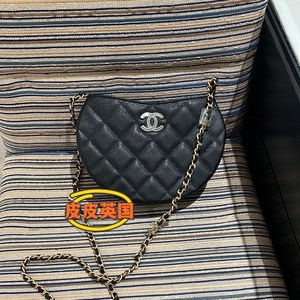 法国正品Chanel香奈儿24C黑色荔枝皮珐琅CC手机包链条包圆形黑