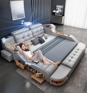 智能投影仪按摩多功能床真皮床榻榻米床主卧室大床现代简约双人床