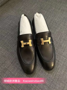 法国代购Hermes/爱马仕24年新款女士圆头H字母徽标平底乐福鞋皮鞋