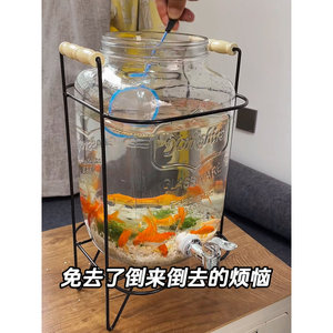 圆柱形玻璃鱼缸带水龙头可防水客厅玄关办公桌面茶几创意小型金鱼