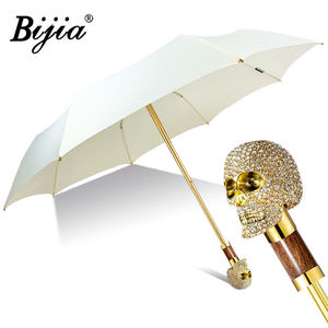 雨伞Bjia创意三折伞镶钻骷髅金晴雨伞白色女神折叠伞镶钻骷髅金木