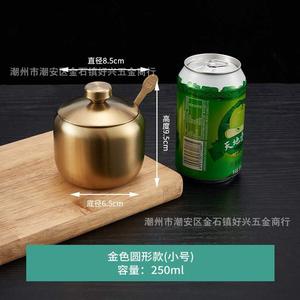 韩式304不锈钢调料罐厨房金色餐厅辣椒油罐盐罐带勺调味瓶盒创意