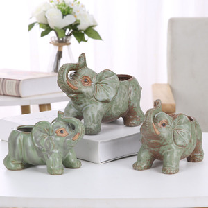 新品新品陶瓷大象花盆组合创意zakka卡通动物多肉花盆盆栽