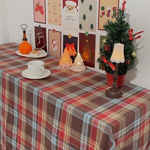 韩国i复古咖色格子桌布撞红格餐桌茶几布野餐布圣诞拍照背景布