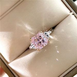 高级感纯银指环进口超闪莫桑钻石3克拉粉钻戒指唯美彩钻婚戒日韩