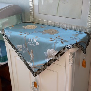 蓝色床头柜桌布中式正方形布艺冰箱盖布餐桌布圆桌布