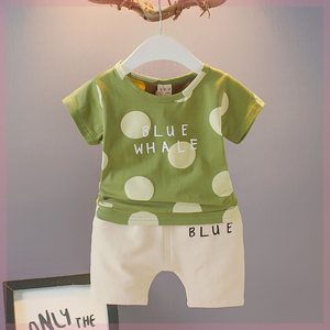 韩系男童女童短袖套装2024夏季韩版婴幼儿童夏装宝宝T恤短裤童装
