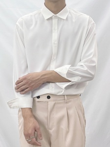 春夏季冰丝滑料垂感商务长袖白色衬衫男士免烫不皱涤纶高级感衬衣