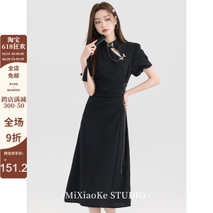 芈小可新中式改良旗袍黑色连衣裙女夏季国风禅意收腰显瘦气质裙子