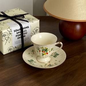 法式描边花园欧式陶瓷咖啡杯碟复古花茶杯下午茶茶具伴手礼杯子