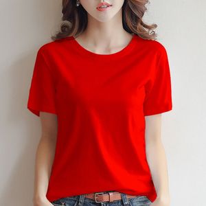 2024款夏季黑白红色女式t恤短袖纯色百搭款半袖女士上衣宽松圆领