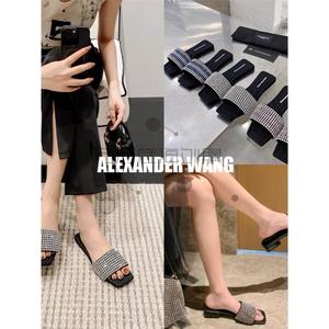 Alexander wang/亚历山大王水钻平底一字凉拖鞋露趾平跟镶钻拖鞋