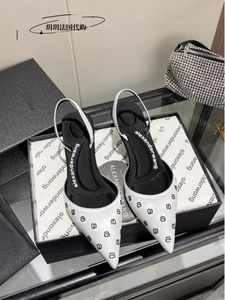 代购Alexander Wang/亚历山大王 新款缎面字母细跟高跟鞋时尚单鞋