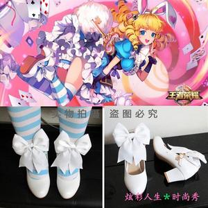 ◆王者荣耀 妲己cosplay鞋 仙境爱丽丝皮肤 女仆装白色COS鞋子