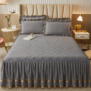 纯色夹棉床裙式床罩单件加厚床单三件套1.5米1.82.0荷叶花边床套