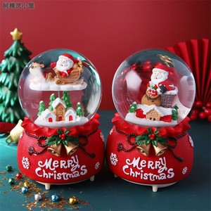 圣诞节水晶球八音盒发光旋转雪花音乐盒创意装饰摆件儿童圣诞礼物