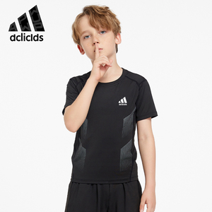 阿迪男童短袖t恤夏季儿童速干运动汗衫中大童长袖篮球训练服上衣