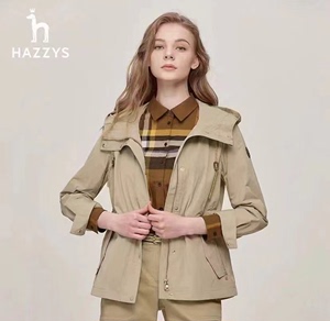 hazzys哈吉斯2023秋新款收腰风衣修身显瘦上衣百搭长袖短外套女士