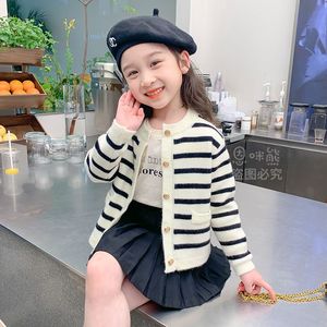 巴­拉巴­拉韩系女童针织开衫加绒春秋季新款韩版儿童洋气条纹毛衣