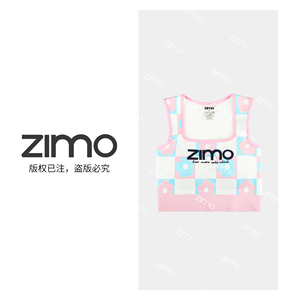 Zimo高端瑜伽健身服-高尔夫方领一体杯文胸粉蓝小花