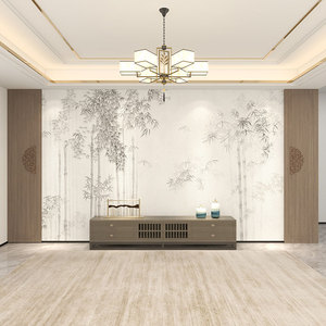 中式水墨竹子竹报平安装饰壁画电视背景墙纸客厅沙发书房茶室壁纸