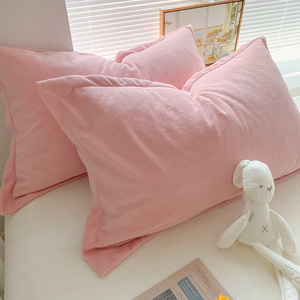 小仙女粉色牛奶绒枕套一对装48*74保暖加厚法兰绒枕头套情侣枕罩