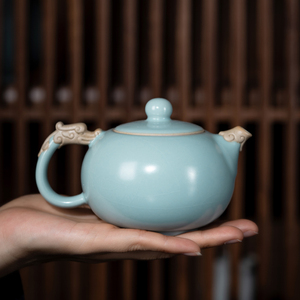 大容量家用陶瓷泡茶壶天青色汝窑开片可养龙把西施壶功夫喝茶专用