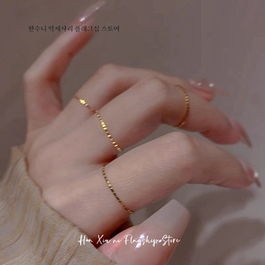 不掉色~极简素圈18K金戒指女小众设计法式轻奢高级感叠戴食指戒潮