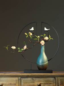 新中式铁艺陶瓷复古花瓶客厅电视柜沙发茶几摆件创意居家桌面装饰