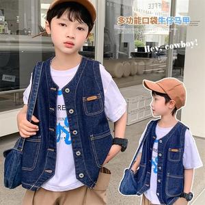 韩系男童夏装儿童马甲外套春秋新款韩版时尚宝宝牛仔背心小男孩上