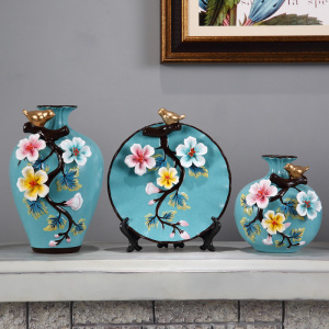 欧式陶瓷花瓶三件套干花插花器客厅博古架玄关摆件酒柜家居装饰品