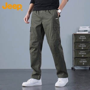 Jeep吉普纯棉休闲裤男士2024春夏季美式宽松直筒加厚工装长裤子男