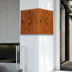现代简约墙角钟双面客厅挂钟静音时钟挂墙时尚家用钟饰北欧风钟表
